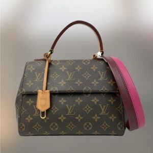 Louis Vuitton Brown Monogram Satchel with Pink Strap